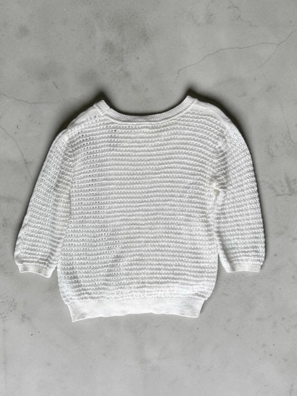 YAYA Women Open Knit Crochet Sweater in White 3/4 Sleeves